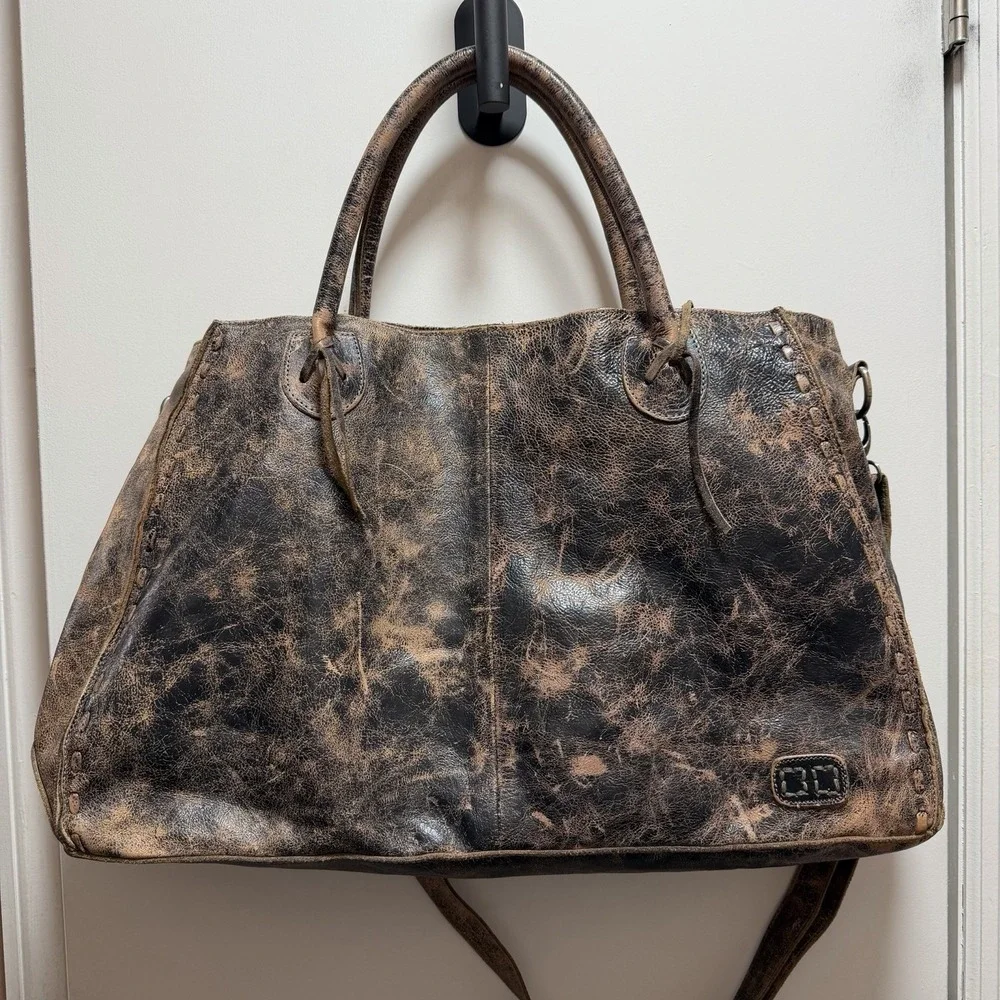 Bed Stu Handbag Black Lux Rustic Rockaway Leather Satchel Purse Tote Bag 18x12x6 - Picture 8 of 16